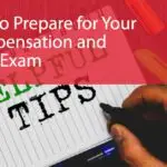 A promotional image featuring the text "10 Tips To Prepare for Your VA Compensation and Pension Exam" overlaid on a photo of a hand writing "TIPS" in multicolored letters on lined paper, with colorful markers to the side and the logo "Veteran to Veteran hadit.com" in the bottom right corner.