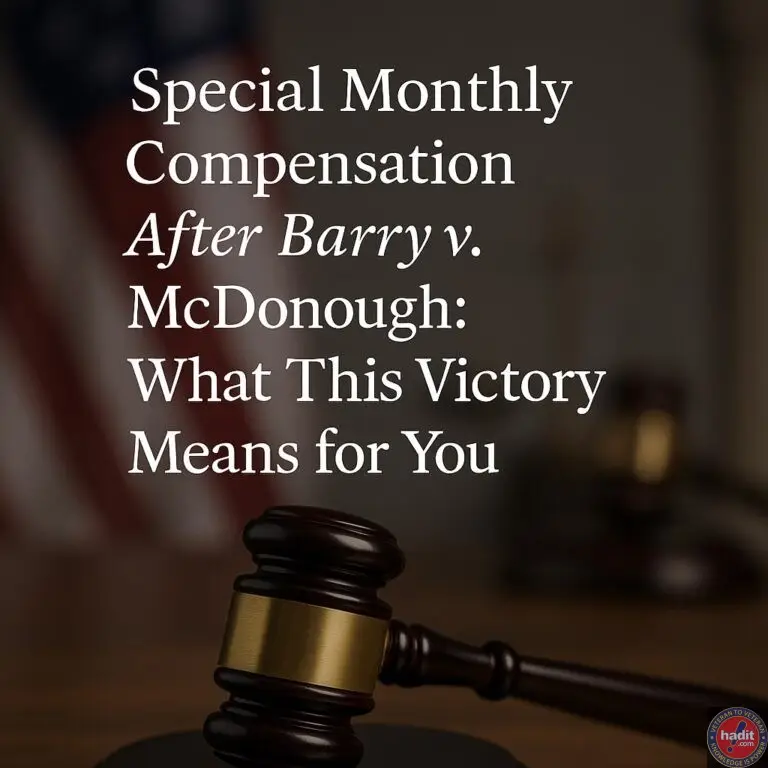 Gavel in focus with text about special monthly compensation and its implications after a legal victory.