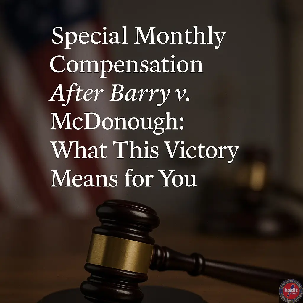 Gavel in focus with text about special monthly compensation and its implications after a legal victory.