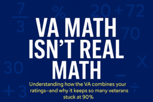 A graphic exploring the complexities of VA ratings and why many veterans remain at 90% disability.