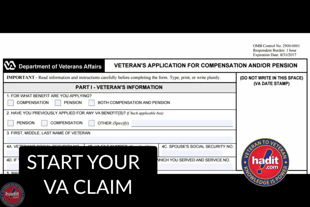 A veteran's application form for VA compensation and pension, featuring instructions and sections for filling out personal information.