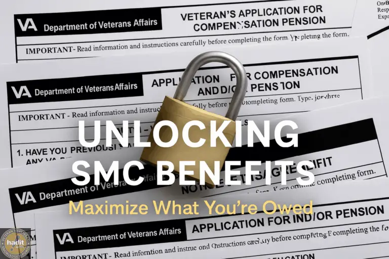 An image featuring a gold padlock on top of several VA application forms, emphasizing the importance of understanding and accessing SMC benefits.