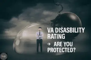 A man stands inside a protective bubble with a looming heavy object above him, questioning if he is protected.