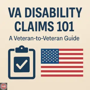 VA Disability Claims 101 Guide • HadIt.com’s VA Disability Community Vets helping Vets since 1997 An informative guide for veterans on navigating VA disability claims, featuring a checklist symbol and the American flag.